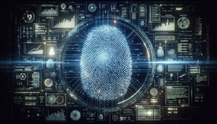 Debt Consolidation Loans: Common Mistakes Beginners Make | DCL Glowing fingerprint with numbers and graphs, representing credit score's impact on finance.
