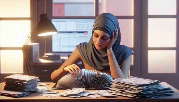 A person relieved at a desk, bills consolidated into one folder, symbolizing reduced stress from debt consolidation.