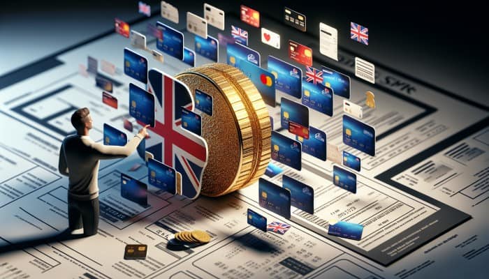 How Debt Consolidation Compares to Snowball Plans: A person in the UK consolidating multiple credit cards and loans into one sum, symbolizing strategic debt management.