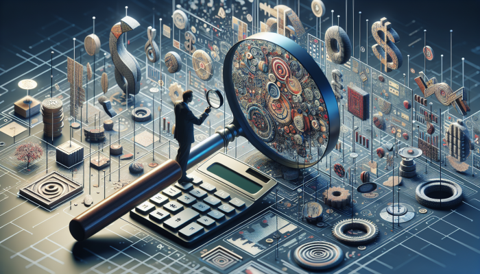 Person scrutinizing financial document with magnifying glass, surrounded by bills and calculator, evaluating debt consolidation terms.
