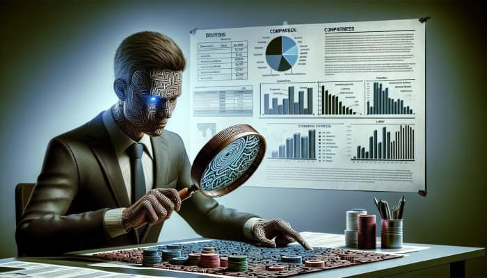 How to Succeed with a Debt Consolidation Loan: A Guide to Financial Freedom | DCL Person using magnifying glass to examine loan document, highlighting fees in office with lender comparison charts.