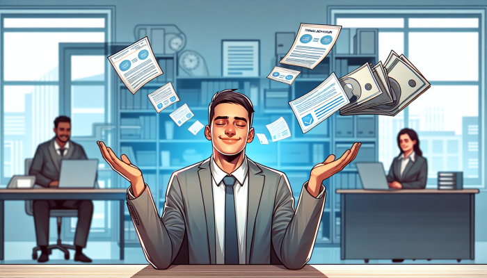 Debt Consolidation Loans And Credit Utilisation: A Comprehensive Guide | DCL Debt Consolidation Loans And Credit Utilisation: Person feeling relieved as multiple bills merge into one loan document, with a financial advisor in a modern UK office.