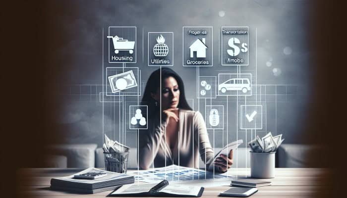 How to Avoid Relapse After Debt Consolidation: A Practical Guide | DCL Person arranging expense list with icons, prioritizing housing, utilities, groceries, transportation over mobile phone.