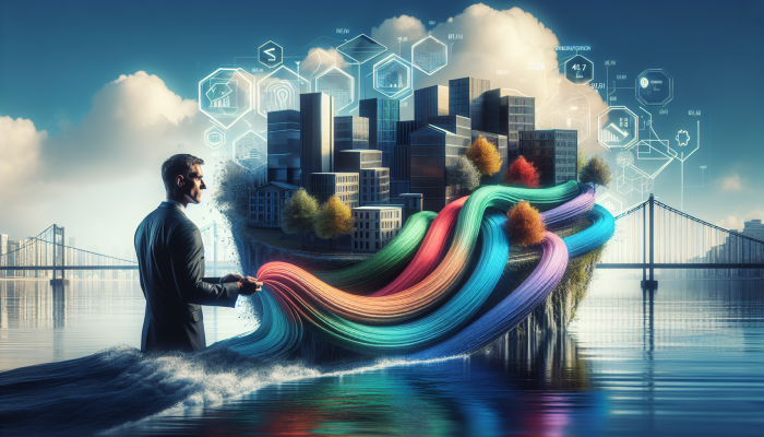 Debt Consolidation Journeys Shared on X: Real Stories and Tips | DCL Debt Consolidation Journeys Shared on X: A person merging multiple debts into one loan, symbolized by streams flowing into a river, UK financial district backdrop.