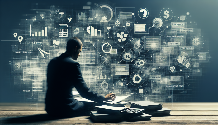 Debt Consolidation Loan Repayment Hacks: Smart Strategies | DCL Person at desk with financial documents, calculator, and charts, focused on budgeting for loan repayment.