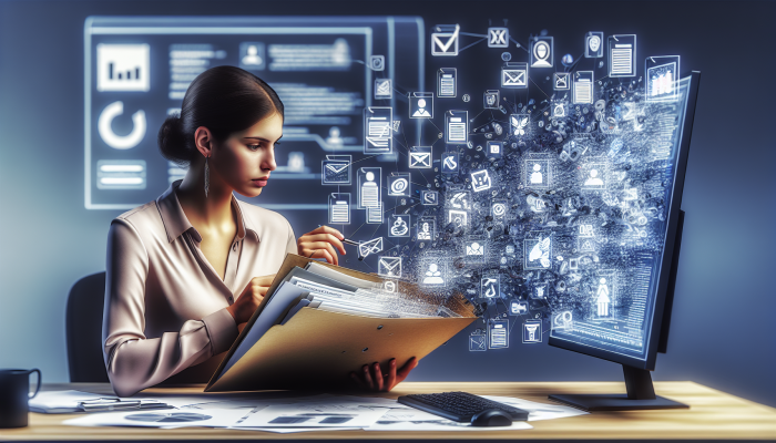 Best Habits for Debt Consolidation Winners: A Guide | DCL A person organizing a labeled folder with documents at a desk, reviewing digital files on a computer.