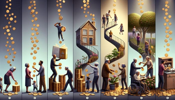 How to Pair Consolidation with Financial Goals: A UK Guide | DCL A timeline showing UK life stages with evolving financial strategies from young professionals to retirees.
