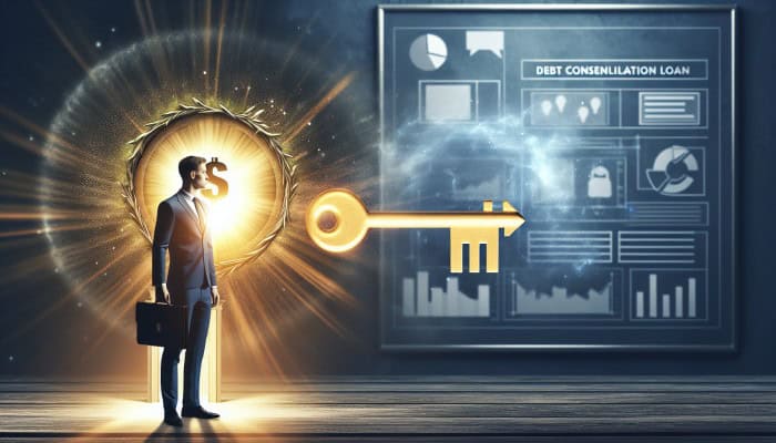 Debt Consolidation Loans for Non-Residents: A Comprehensive Guide | DCL A non-resident in the UK unlocks financial freedom with a debt consolidation loan, symbolized by a glowing key.