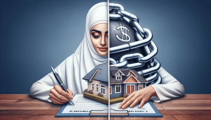 Debt Consolidation Loan Document Organizers: A Comprehensive Guide | DCL A house as collateral for a secured loan and a person signing an unsecured loan document, illustrating debt consolidation options.