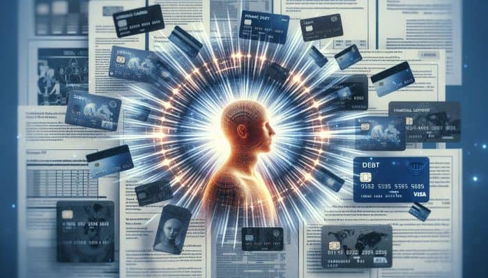 Can Debt Consolidation Fix a Bad Credit History: A person consolidating various debts into a single glowing loan document, symbolizing financial relief.