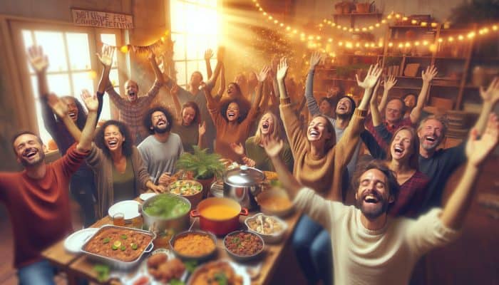 How to Celebrate Debt Consolidation Wins: A joyful, budget-conscious celebration with friends and family in a cozy, debt-free home.