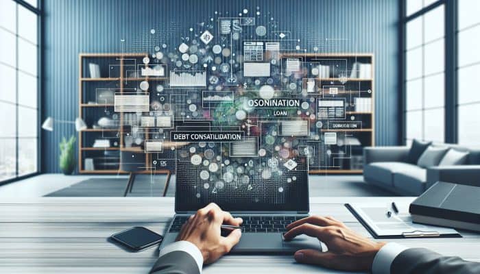 How to Get a Debt Consolidation Loan Fast: UK Guide | DCL A person organizing financial documents and using a laptop for a debt consolidation loan application in a modern home office.