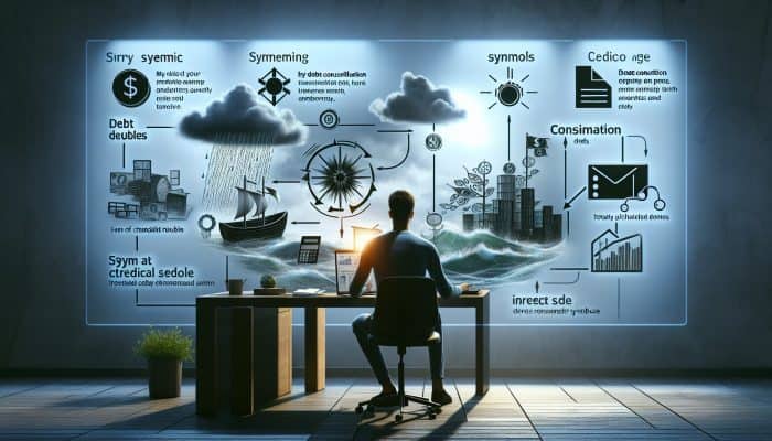 Does Debt Consolidation Ruin Your Credit: UK Insights | DCL A person at a desk reviewing financial documents with charts illustrating debt consolidation's impact on credit scores.