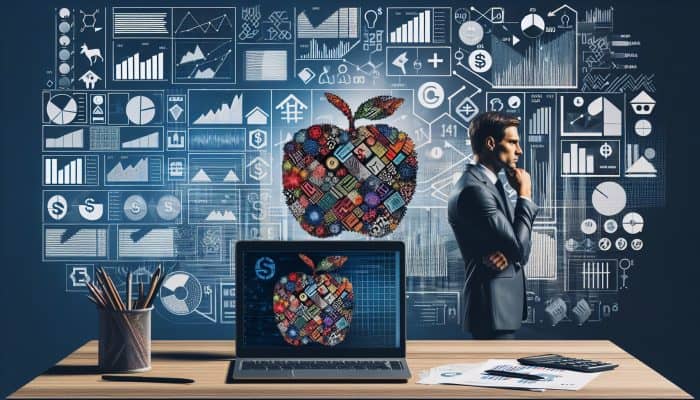 A financial analyst's desk with charts, graphs, and laptop showing debt consolidation loan data, looking concerned.