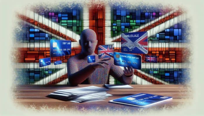 Debt Consolidation Loan Payoff Acceleration Tips: Person in the UK consolidating multiple debts into one loan, with financial charts showing lower interest rates.