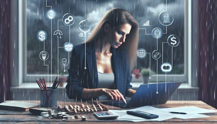 How to Budget After a Debt Consolidation Loan | DCL How to Budget After a Debt Consolidation Loan: Focused individual in a rainy UK home office reviews financial spreadsheets on a laptop, surrounded by income charts, expense trackers, and a calculator for budget planning.