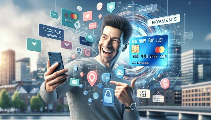 Man using smartphone with digital finance icons for debt consolidation loans.