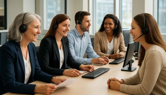 Using Support Teams At Banks And Lenders: Key Strategies | DCL Support team at bank discussing debt consolidation options with clients.