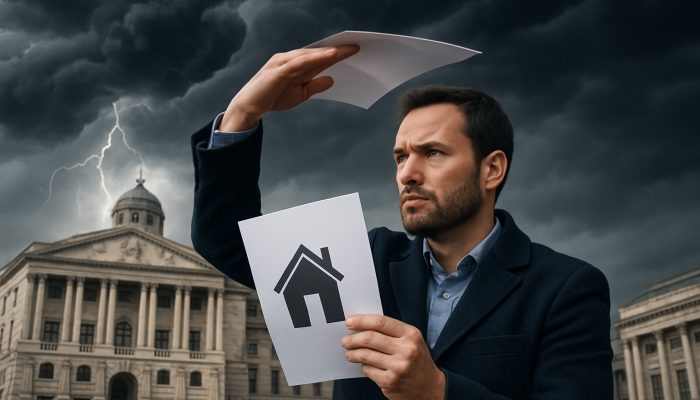 When to Keep Mortgage and Other Debts Separate | DCL Borrower shielding mortgage documents from stormy interest-rate clouds over Bank of England