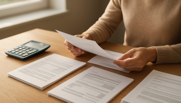 Clear Multiple Debts With One Monthly Plan: Expert Advice | DCL Person calmly sorting bank statements, bills, and loans on sunlit desk for debt clarity.