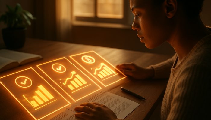 How to Rebuild Credit After Tidying Debts: Steps for Success | DCL Person reviewing Experian, Equifax, and TransUnion credit reports with glowing financial charts on desk