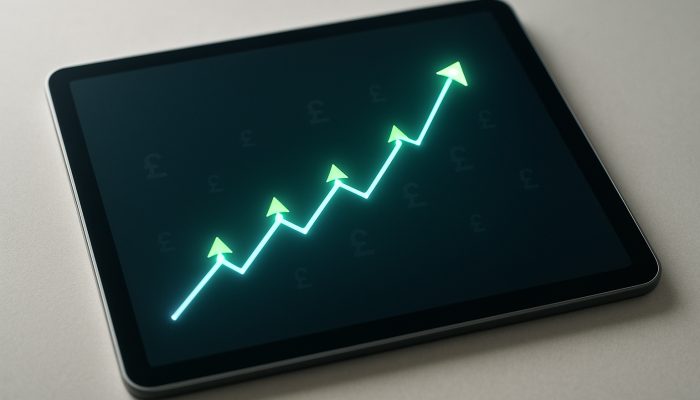 How to Rebuild Credit After Tidying Debts: Steps for Success | DCL Upward-trending UK credit score graph on tablet with glowing green arrows and pound icons