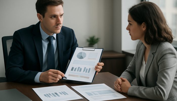 Rolling Business and Personal Debts Together: Expert Tips | DCL Professional presenting financial documents for debt consolidation approval across office desk
