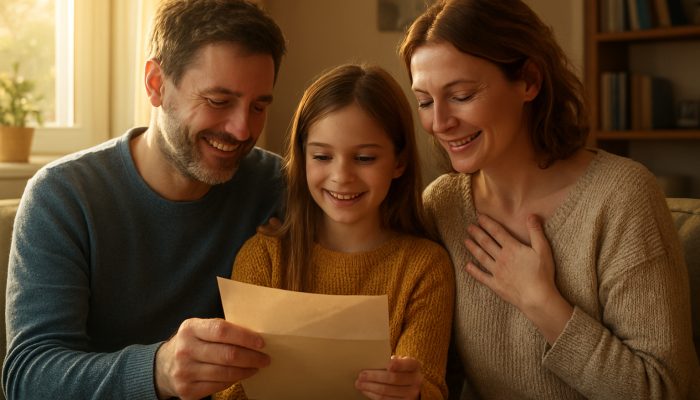 Balancing Rent and Loan Repayments: Essential Money Management | DCL Relieved British family opening UK council housing benefits letter in sunlit cozy home